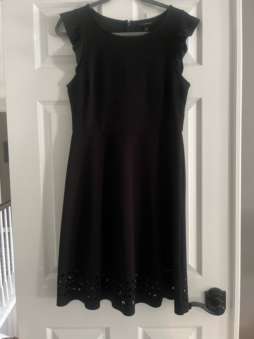 Banana Republic Black Sleeveless Fit-and-Flare Dress with Laser-Cut Hem